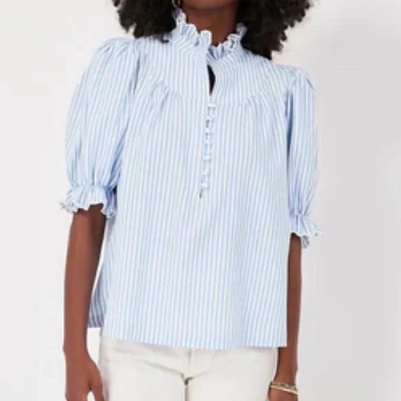 Tuckernuck Pomander Place Flirty Blue Stripe Selena Blouse Still sold on site! M - Picture 3 of 13